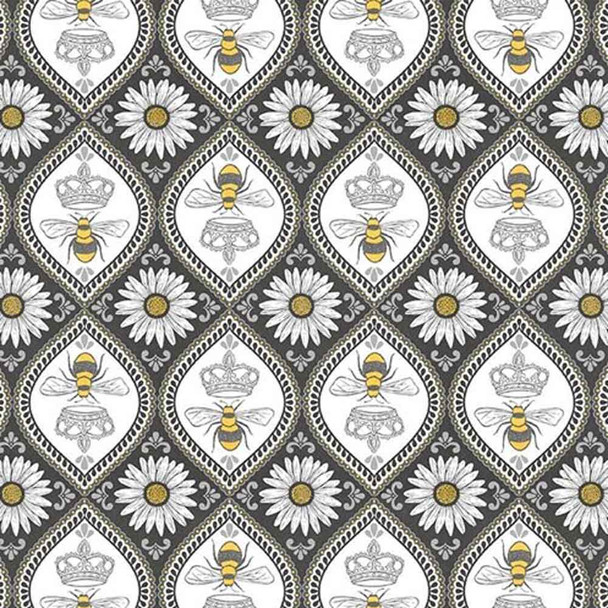 Queen Bee Michael Miller Fabrics | MMDC9156CHARCOAL Hive Queen Charcoal