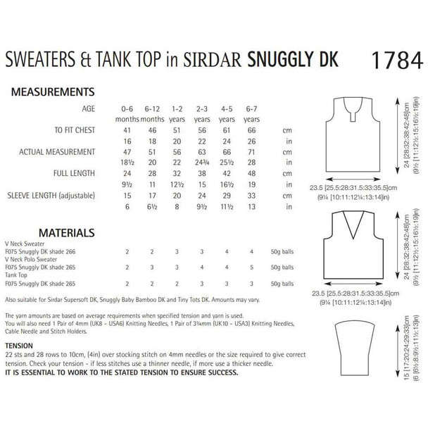 Baby/Boys Sweaters and Tank Top Knitting Pattern | Sirdar Snuggly DK 1784 | Digital Download - Pattern Table