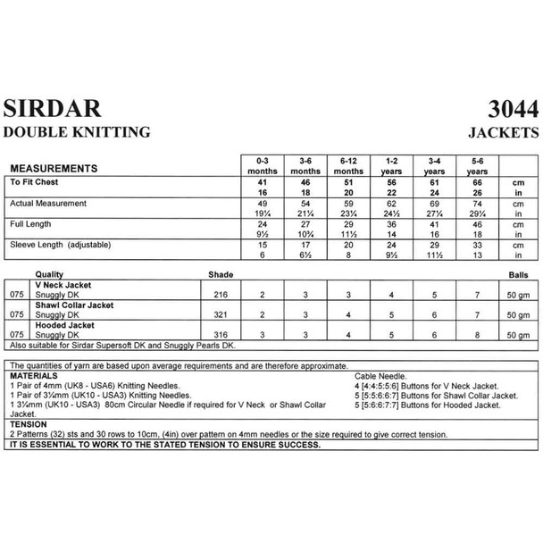 Baby/Boy's Jacket Knitting Pattern | Sirdar Snuggly DK 3044 | Digital Download - Pattern Table