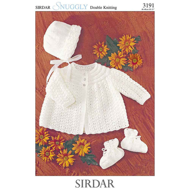 Matinee Coat, Bonnet and Bootees Knitting Pattern | Sirdar Snuggly DK 3191 | Digital Download - Main Image