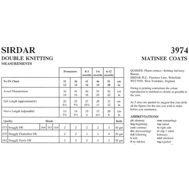 Matinee Coats Knitting Pattern | Sirdar Snuggly DK 3974 | Digital Download - Pattern Table