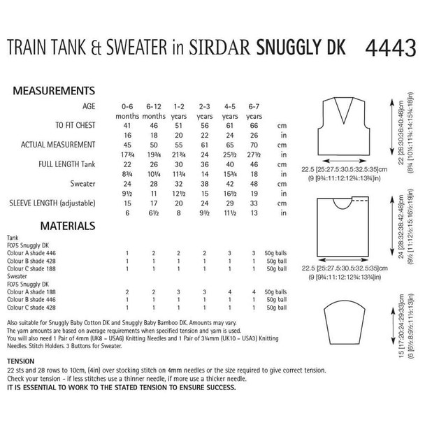 Boy's Train Tank and Sweater Knitting Pattern | Sirdar Snuggly DK 4443 | Digital Download - Pattern Table