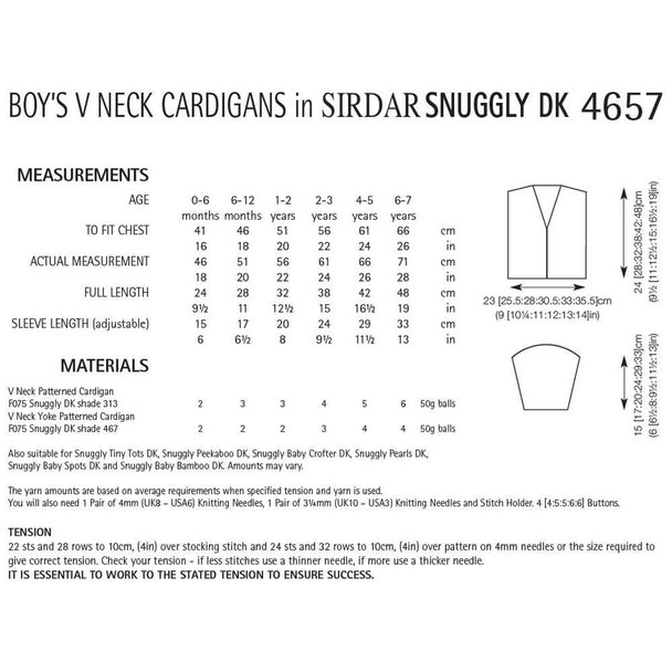 Boy's V-Neck Cardigans Knitting Pattern | Sirdar Snuggly DK 4657 | Digital Download - Pattern Table