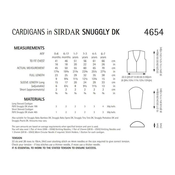 Baby/Children Cardigans Knitting Pattern | Sirdar Snuggly DK 4654 | Digital Download - Pattern Table