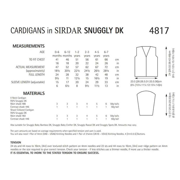 Baby/Children Cardigans Knitting Pattern | Sirdar Snuggly DK 4817 | Digital Download - Pattern Table