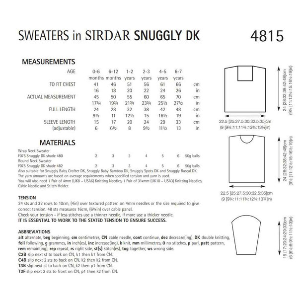 Baby/Children Sweaters Knitting Pattern | Sirdar Snuggly DK 4815 | Digital Download - Pattern Table