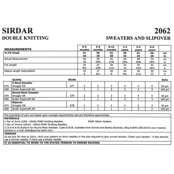 Sweaters and Slipover Knitting Pattern | Sirdar Snuggly DK 2062 | Digital Download - Main Image