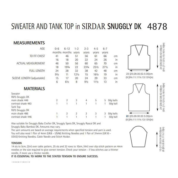 Children/Baby Boy's Sweater and Tank Top Knitting Pattern | Sirdar Snuggly DK 4878 - Pattern Table