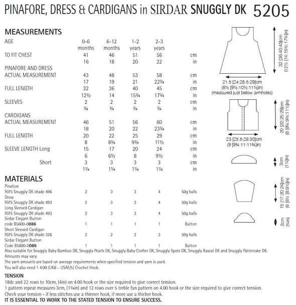 Pinafore, Dress and Cardigans Crochet Pattern | Sirdar Snuggly DK 5205 | Digital Download - Pattern Table