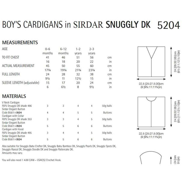 Boy's Cardigans Crochet Pattern | Sirdar Snuggly DK 5204 | Digital Download - Pattern Table