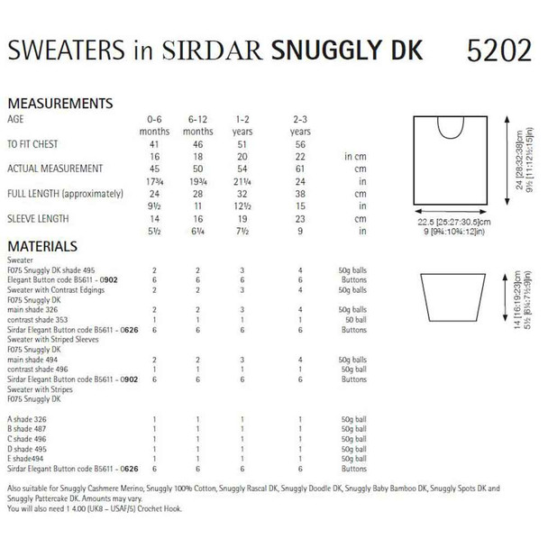 Sweaters Crochet Pattern | Sirdar Snuggly DK 5202 | Digital Download - Pattern Table