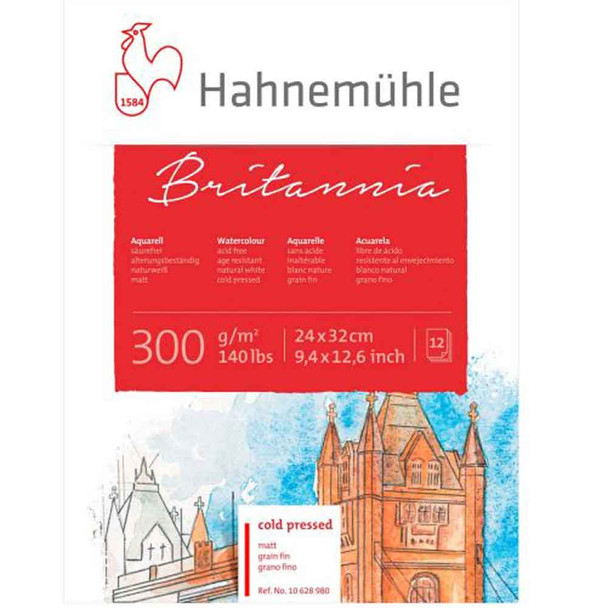 Hahnemuhle Britannia Watercolour Block | 300gsm 12 Sheets | Cold Pressed | 24x32cm