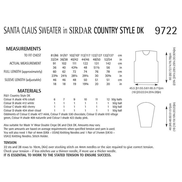 Santa Claus Sweater Knitting Pattern | Sirdar Country Style DK 9722 | Digital Download - Pattern Table