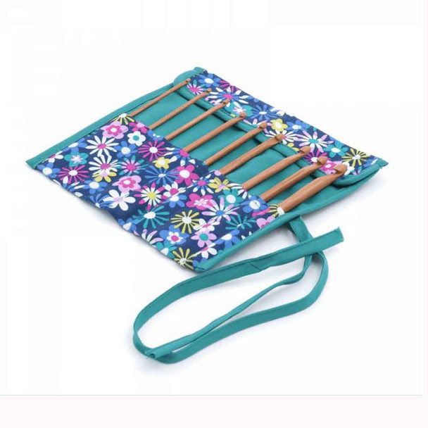 Flower-a-Plenty, Crochet Hook Roll with 9 Bamboo Crochet Hooks | Hobby Gift