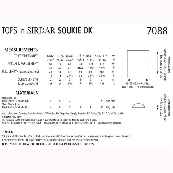 Short-Sleeved Top Knitting Pattern | Sirdar Soukie DK 7088 | Digital Download - Pattern Table