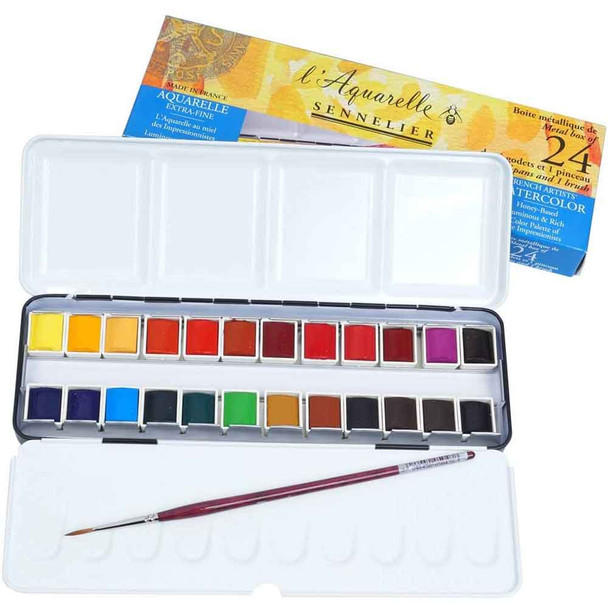 Sennelier Artists' Watercolour | Metal Box of 24 Half Pans - Main image