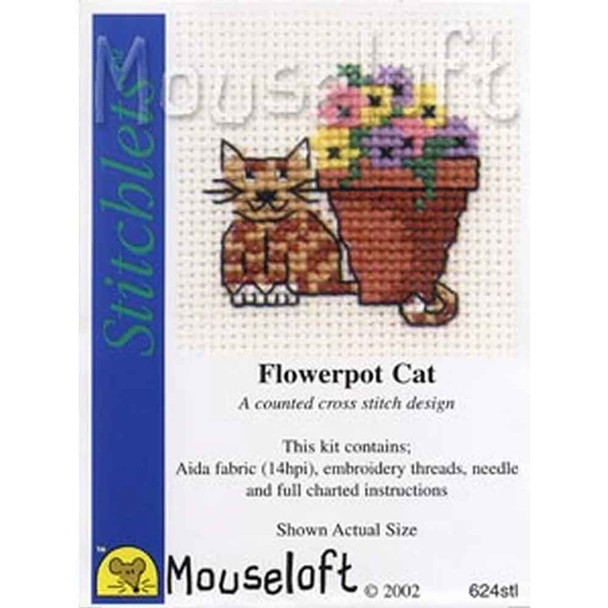 Mouseloft Stitchlets Mini Cross Stitch Kits | Flowerpot Cat
