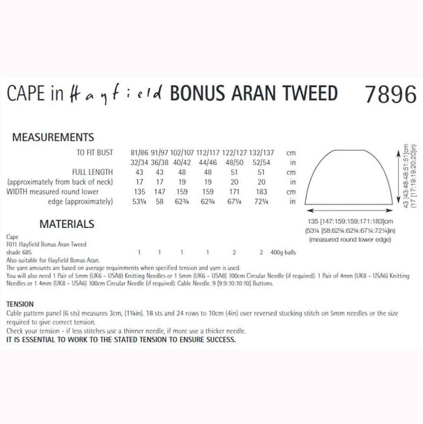 Women's Cape Knitting Pattern | Sirdar Hayfield Bonus Aran Tweed 7896 | Digital Download - Pattern Information