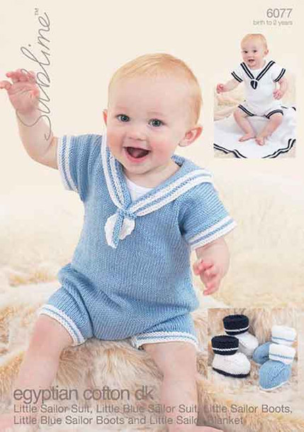 Baby Little Sailor Suit, Booties and Blanket DK Pattern | Sublime Egyptian Cotton DK 6077 - Main Image