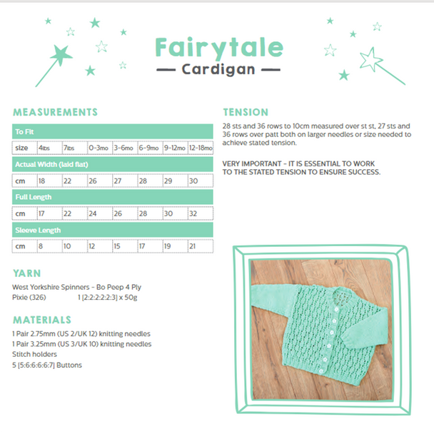 Fairytale Cardigan Knitting Pattern | WYS Bo Peep 4 Ply Knitting Yarn WYS98983 | Free Digital Download - Pattern Information