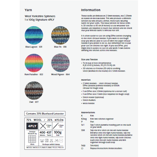 Seeing Stripes Sock Pattern Knitting Pattern | WYS Signature 4 Ply Knitting Yarn WYS00965 | Digital Download - Pattern Information