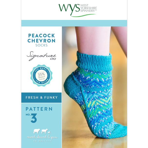 Peacock Chevron Socks Knitting Pattern | Signature Style 4 Ply Knitting Yarn WYS56992 | Digital Download - Main Image