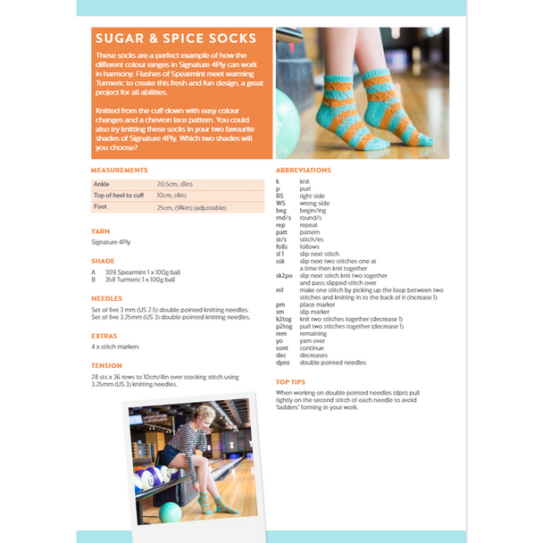 Sugar and Spice Socks Knitting Pattern | Signature 4 Ply Knitting Yarn WYS56994 | Digital Download - Pattern Information