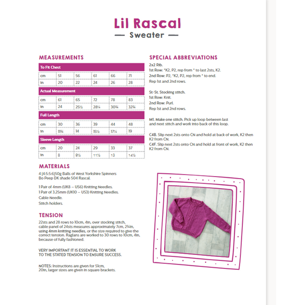 Lil Rascal Knitting Pattern | Bo Peep Knitting Yarn WYS58997 | Free Digital Download - Pattern Information
