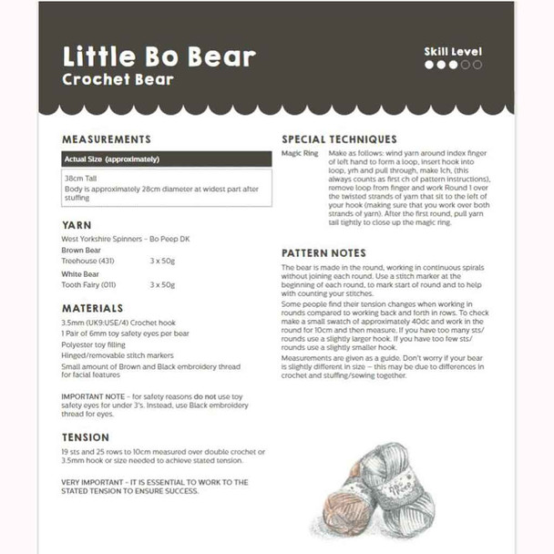 Little Bo Bear Crochet Pattern | WYS Bo Peep DK Knitting Yarn DBP0094 | Digital Download - Pattern Information