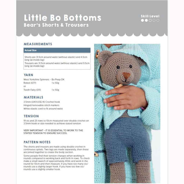 Little Bo Bottoms Bear’s Shorts & Trousers Knitting Pattern | WYS Bo Peep DK Knitting Yarn DBP0095 | Digital Download - Pattern Information