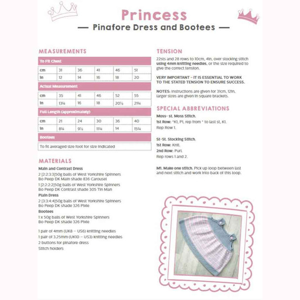 Princess Pinafore Dress & Bootees Knitting Pattern | WYS Bo Peep DK Knitting Yarn DBP0111 | Digital Download - Pattern Information