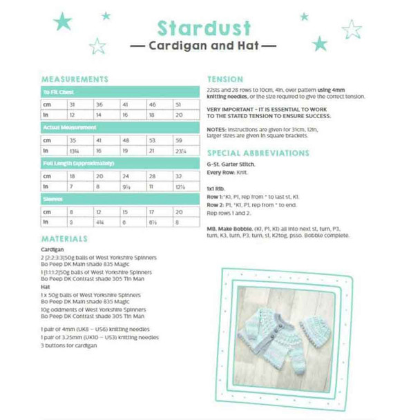 Stardust Cardigan & Hat Knitting Pattern | WYS Bo Peep DK Knitting Yarn DBP0112 | Digital Download - Pattern Information