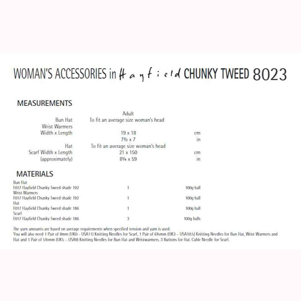 Woman's Accessories Knitting Pattern | Sirdar Hayfield Chunky Tweed 8023 | Digital Download - Pattern Table