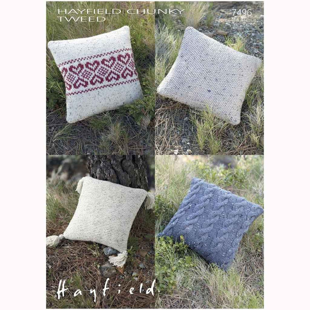 Cushion Covers Knitting Pattern | Sirdar Hayfield Chunky Tweed 7496 | Digital Download - Main Image