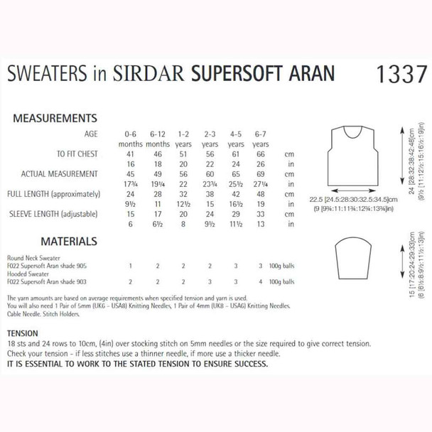 Baby Boy's Sweater Knitting Pattern | Sirdar Supersoft Aran 1337 | Digital Download - Pattern Information