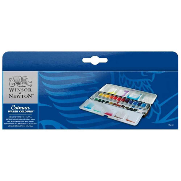 Winsor & Newton Cotman Watercolour Metal Sketchers Box Art Set | 24 Half Pans