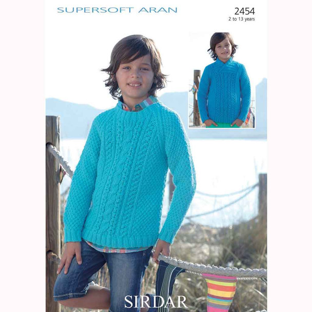 Boy's Sweaters Knitting Pattern | Sirdar Supersoft Aran 2454 | Digital Download - Main Image