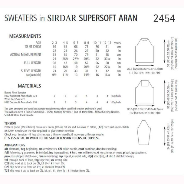 Boy's Sweaters Knitting Pattern | Sirdar Supersoft Aran 2454 | Digital Download - Pattern Table