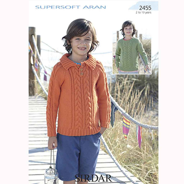 Boy's Sweaters Knitting Pattern | Sirdar Supersoft Aran 2455 | Digital Download - Main Image