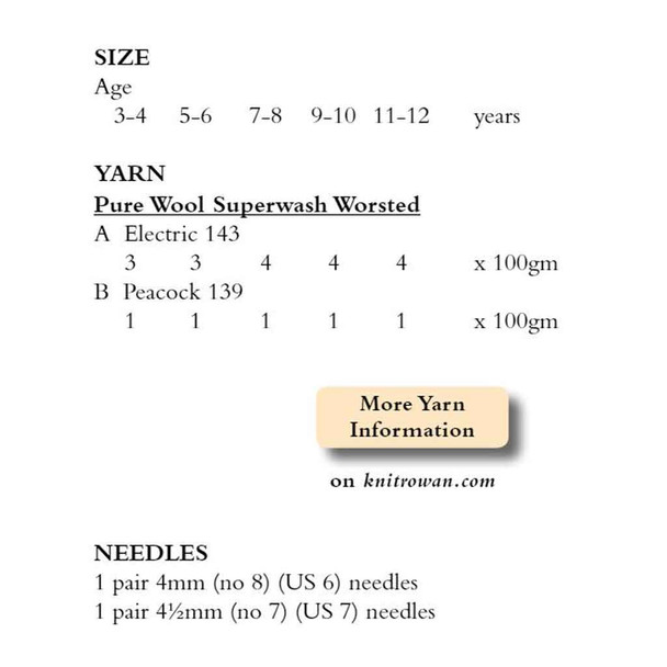 Rowan Brogan Children & Baby Knitting Pattern using Pure Wool Worsted | Digital Download (ROWEB-02637) - Pattern Table