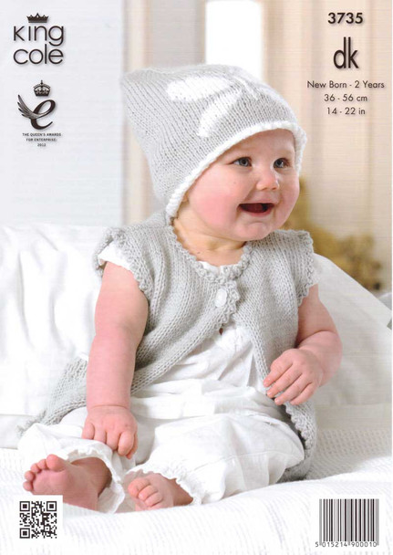 King Cole Baby Comfort DK Birth - 2 Years Butterfly Dress, Hat and Waistcoat Knitting Pattern | 3735