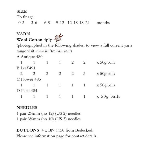 Rowan Sweetheart Children & Baby Cardigan Knitting Pattern using Wool Cotton 4 Ply | Digital Download (ZB111-02770) - Pattern Table