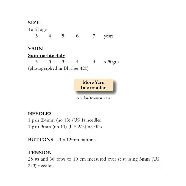 Rowan Violet Children Cardigan Knitting Pattern using Summerlite 4ply | Digital Download (ZB203-00008) - Pattern Table