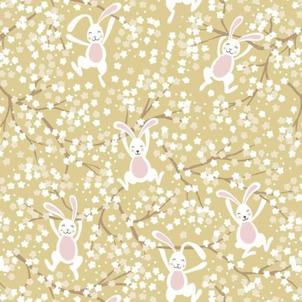 Bunny Hop | Lewis & Irene | Swinging Bunnies on Spring Yellow | A526.2