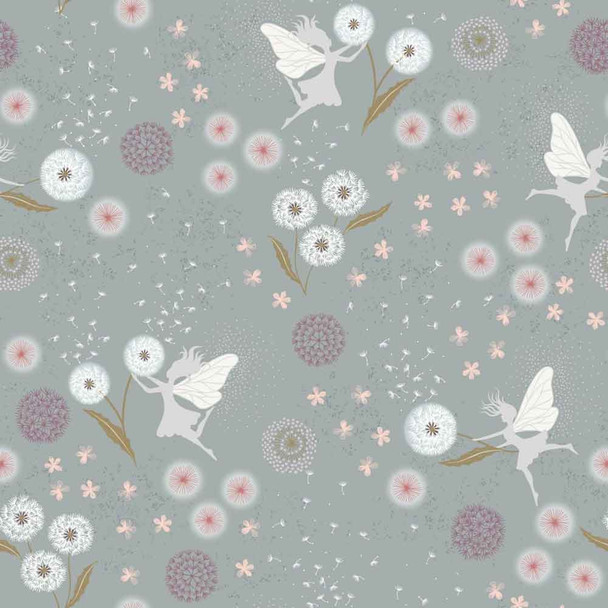 Fairy Clocks | Lewis & Irene | Fairy Clocks on Grey Blue with Silver Metallic | A505.2