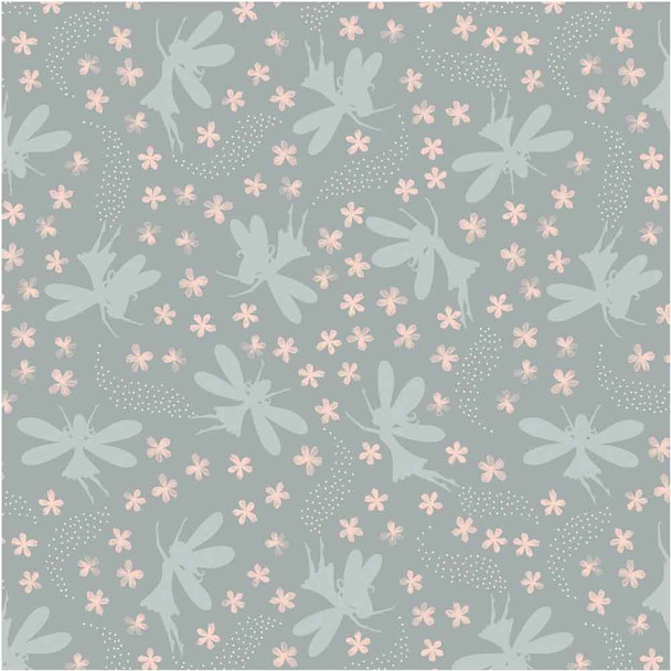 Fairy Clocks | Lewis & Irene | Light Grey Floral Fairies with Silver Metallic | A507.2