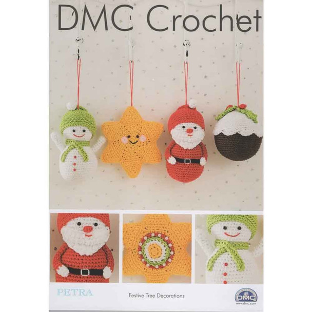 DMC Festive Tree Decorations Crochet Pattern using Petra 3 Amigurumi