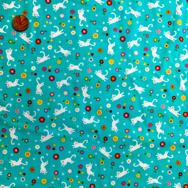 Kitty Ditty | Michael Miller Fabrics | Aqua Kitty | CX2206-AQUA-D | 1.5m Remnant