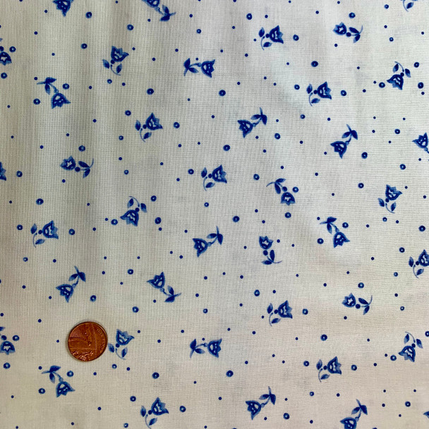 Hungarian Blue | Clothworks Fabrics | Small White Floral | Y0593-1 | HALF METRE UNITS - Please see penny for size reference