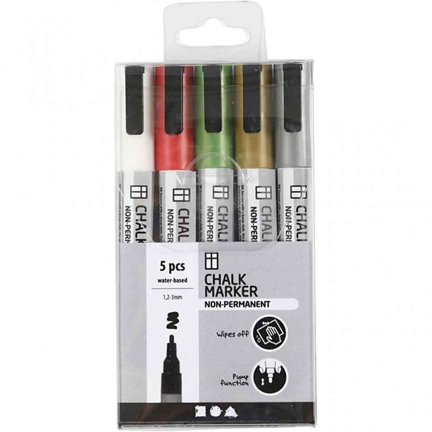Non-Permanent Chalk Markers | Metallic Colour Pack | 5 Pens | Creativ Company